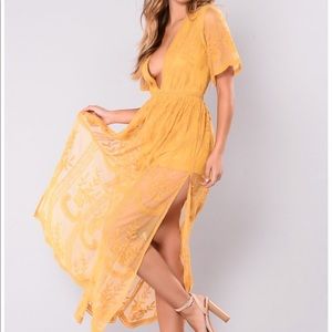 Fashion Nova mustard lace maxi dress